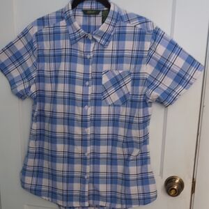 Stillwater Sz L Men's Blue and White Plaid Casual Button Down Short Sleeve Shirt